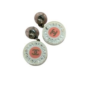 Chanel Coral Ivory Acrylic Disc Drop Earrings - Antique Gold